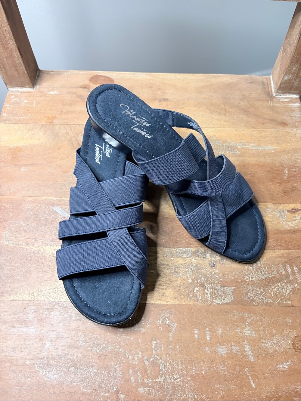 Moisture Tootsies Navy Blue Stretch Strap Sandals Women’s Size 8 Comfort Slides